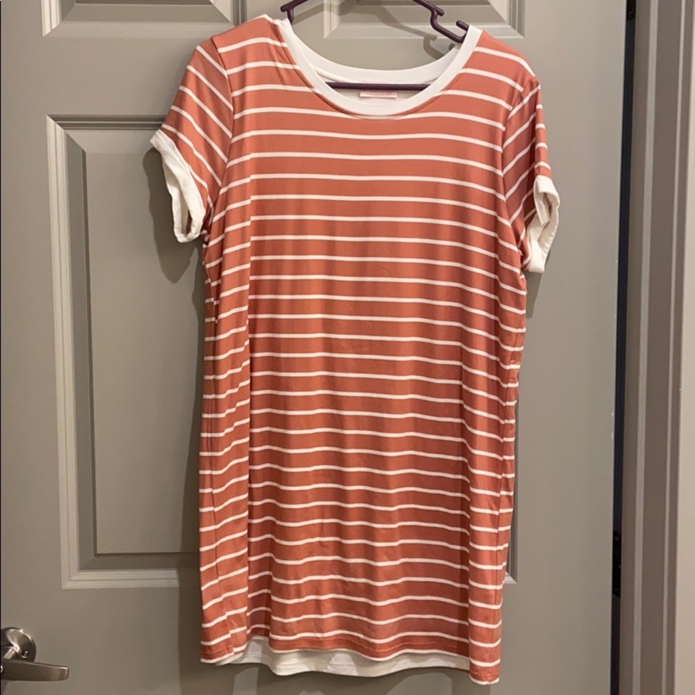 Rust and White Striped T-shirt dress